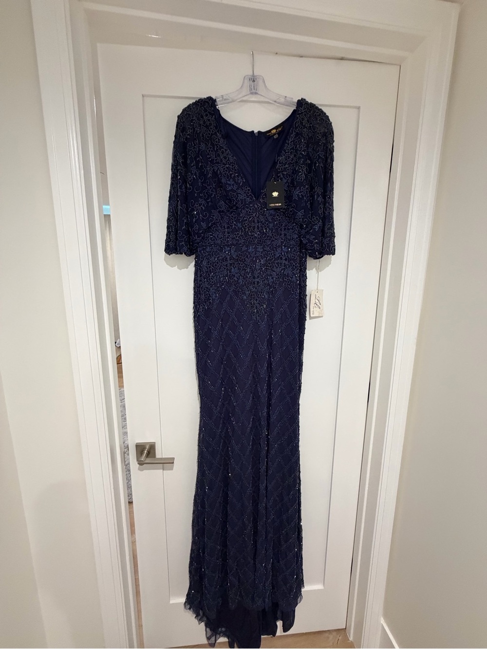 Lotus New York Navy Beaded Evening Dress perfect for, Mother of the Bride.